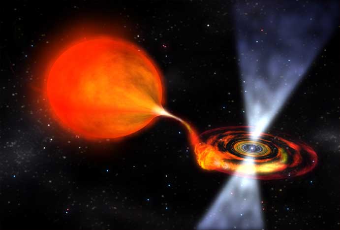 Fig. 2 - Immagine pittorica di una pulsar al millisecondo. Crediti: Dana Berry/NASA Goddard Space Flight Center.