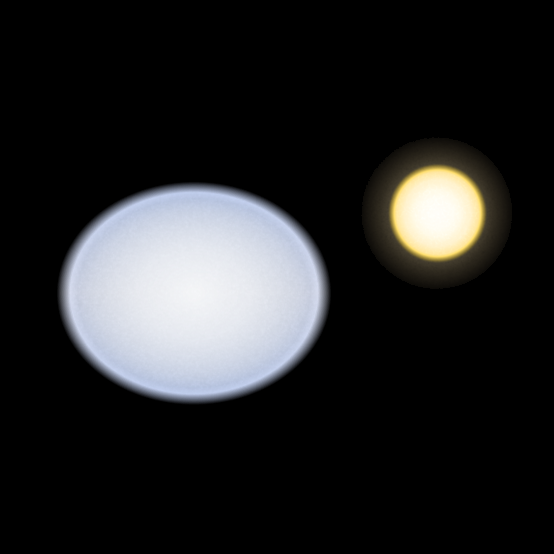 Figura 4 - Confronto tra Vega e il Sole. LO spiccato schiacciamento polare di Vega e` dovuto alla sua rapida rotazione.