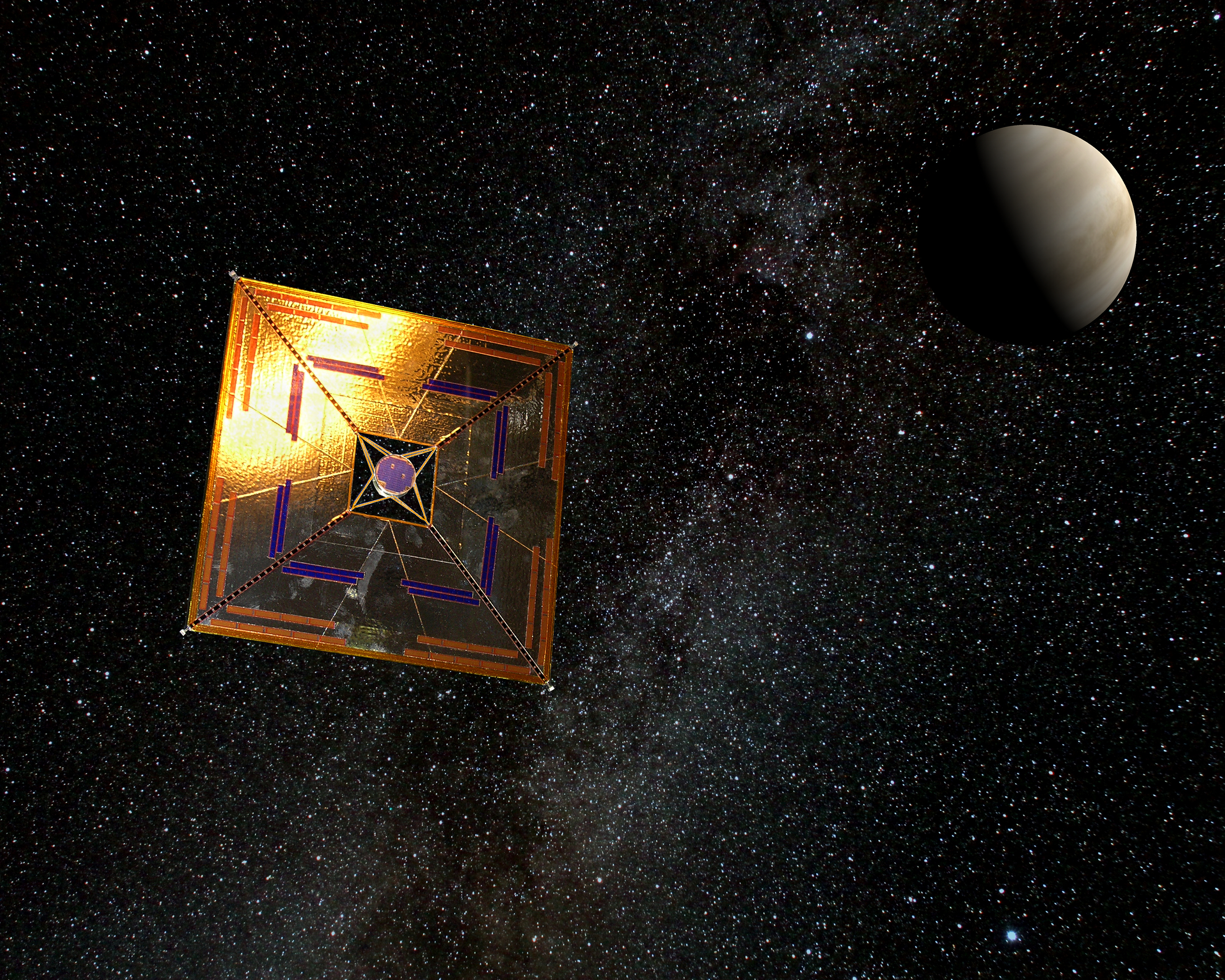 Figura 6: immagine artistica della sonda IKAROS lanciata il 20 maggio del 2010. Crediti: Wikipedia.