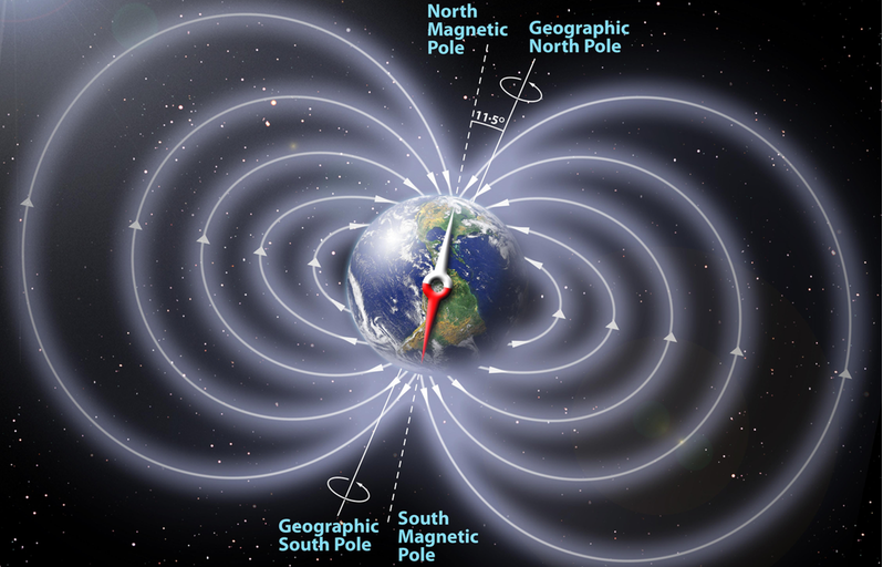 Fig. 3 - Immagine artistica del campo magnetico terrestre in cui si nota come le regioni polari non siano schermate - Crediti: APS Journal.