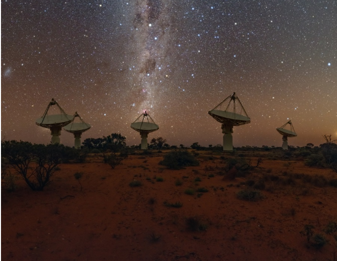 Fig. 3 - La schiera di radiotelescopi ASKAP, in Australia, che ha recentemente scoperto 23 nuovi lampi di luce radio, o Fast Radio Burst - Crediti: CSIRO.