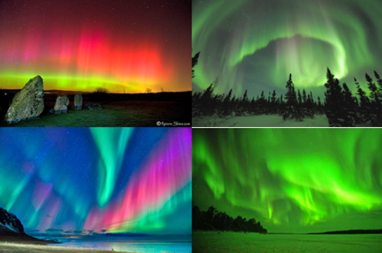 Fig. 1 - Rari esempi di aurora di diversi colori - Crediti web.