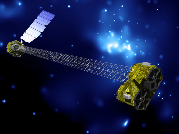 Fig. 3 - Immagine artistica del satellite NuSTAR in orbita - Crediti NASA.