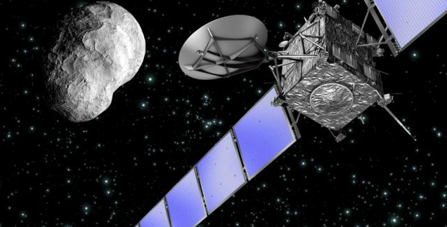 Fig. 2 - Immagine artistica della missione Rosetta e della cometa cometa 67P/Churyumov–Gerasimenko - Crediti: ESA.
