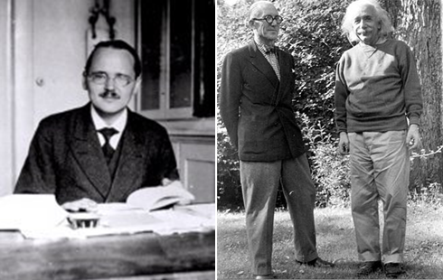 Fig. 1 - A sinistra Ludwig Flamm, fisico austriaco, che per primo (nel 1916) ipotizzò i ponti spaziotemporali che verranno poi ribattezzati wormhole - A destra: Nathan Rosen (1909 - 1995) e Albert Einstein (1879 – 1955). Ideatori, nel 1935, dei “ponti spazio-temporali di Einstein-Rosen”. Crediti: goodreds.com - uk.wikipedia.org