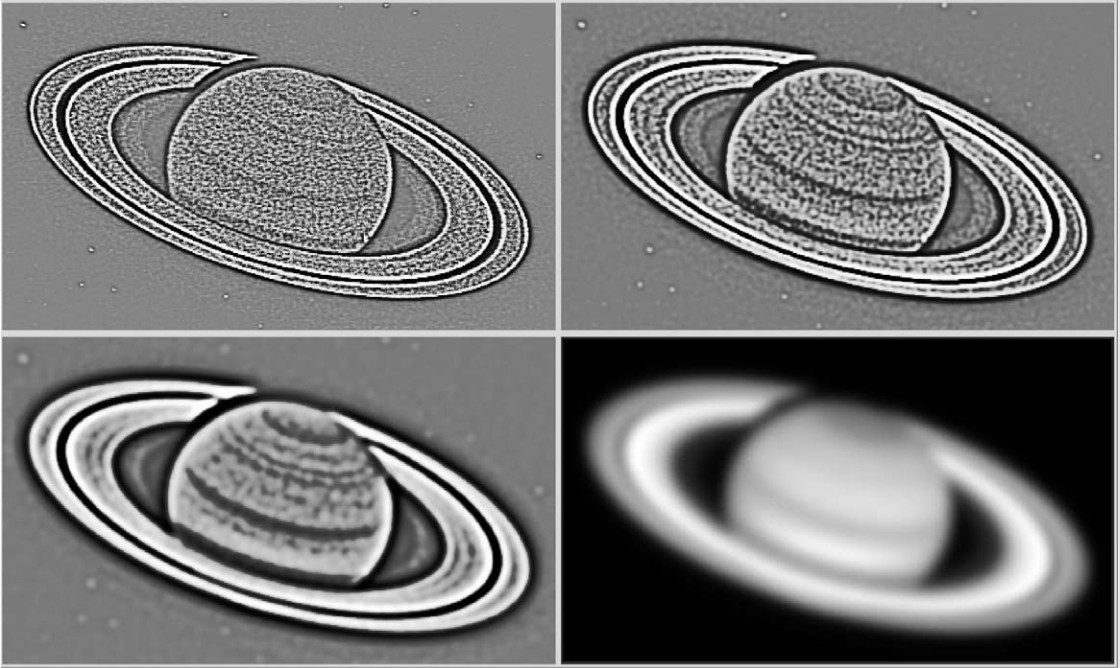 Fig. 1 - Immagine di Saturno elaborata con una rete neurale - da "Astronomical image segmentation by self-organizing neural networks and wavelets".